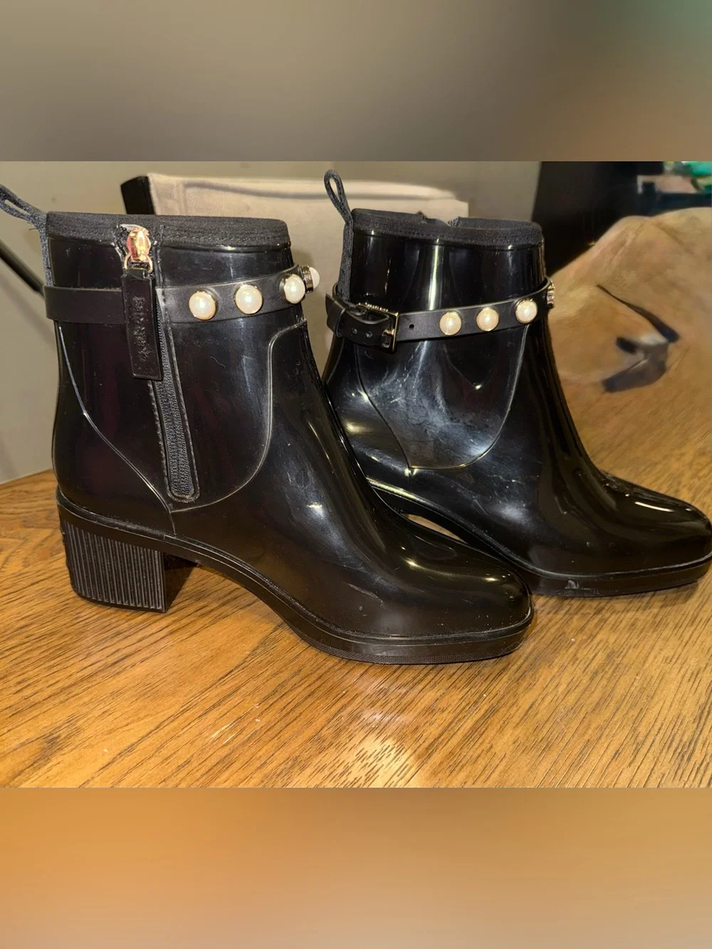 Kate Spade New York Black Puddle Pearls Rain Booties